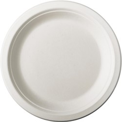 Assiette pure, ronde, blanche, diamètre 18 cm, en canne à sucre, paquet de 50 pièces