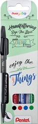 Pentel feutre pinceau Sign Pen Brush Touch, étui cartonné avec 4 pièces: noir, bleu, rouge et vert