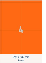 4 Étiquettes 99,1x139mm fluo oranges <br>Étiquettes multifonctions fluo orange, boîte de 200 feuilles