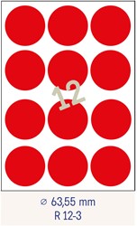 12 Étiquettes rondes diamètre 63,5mm fluo rouges <br>Étiquettes multifonctions fluo rouges, boîte de 200 feuilles