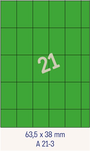 21 Étiquettes 63,5x38mm vertes <br>Étiquettes multifonctions vertes, boîte de 200 feuilles