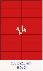 14 Étiquettes 105x42,5mm rouges <br>Étiquettes multifonctions rouges, boîte de 200 feuilles